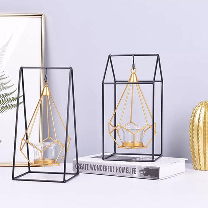 Geometric Iron Hanging Lantern for Tea Lights, view 7