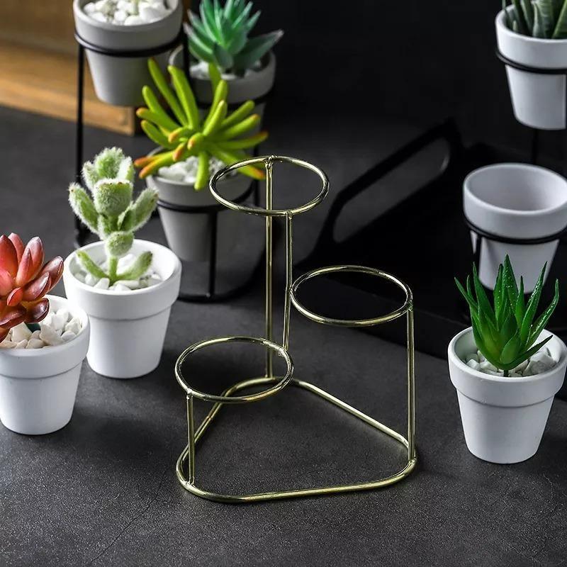 Three Small Ceramic Planters on an Iron Stand, view 8