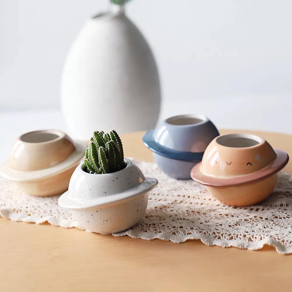 Planet Shaped Mini Ceramic Planter for Succulents, view 4