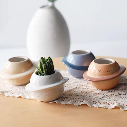 Planet Shaped Mini Ceramic Planter for Succulents, view 4