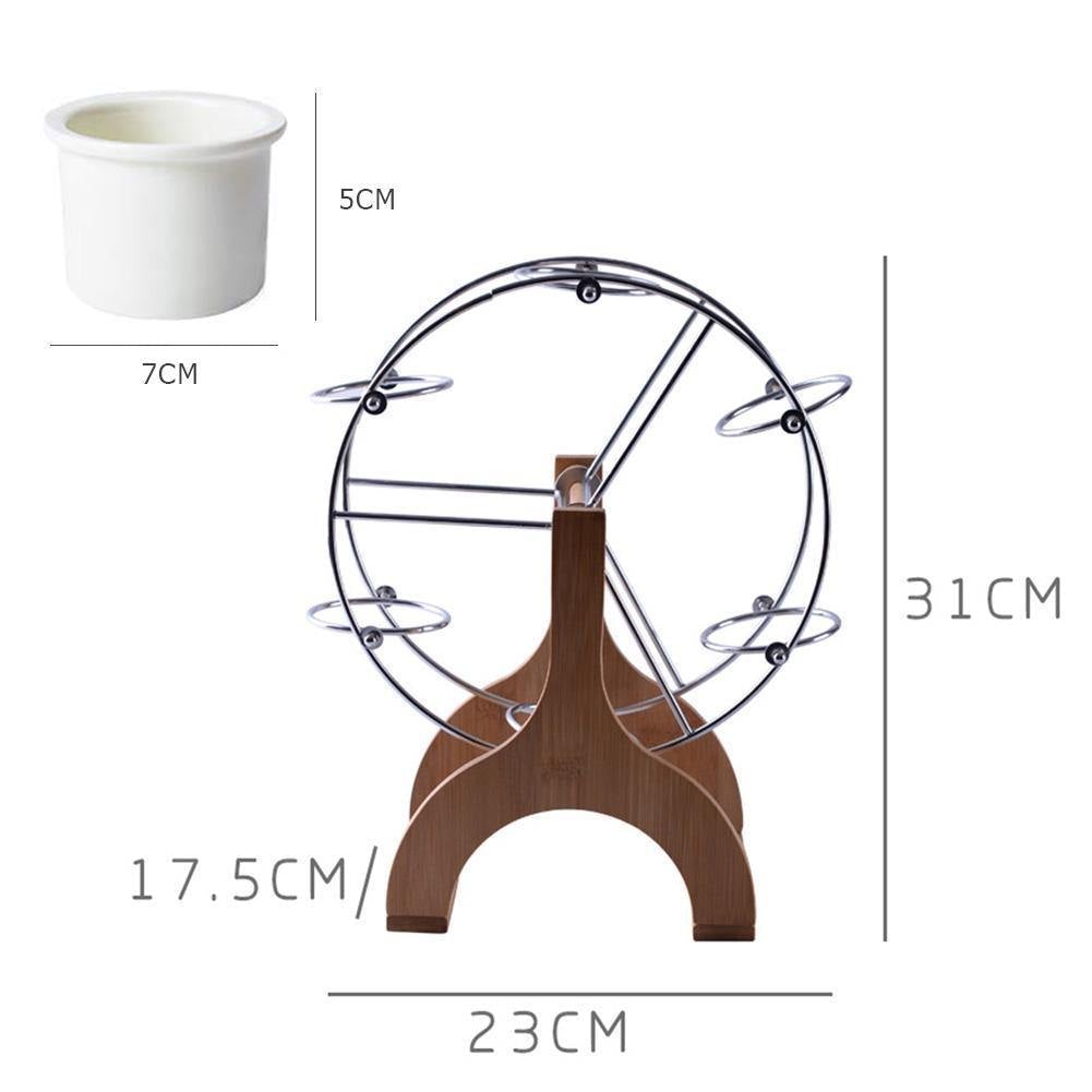 Bamboo Ferris Wheel Stand with Six Ceramic Pots, view 10