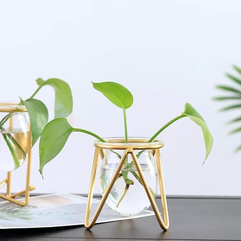 Glass Propagation Vase on a Geometric Iron Stand, view 16