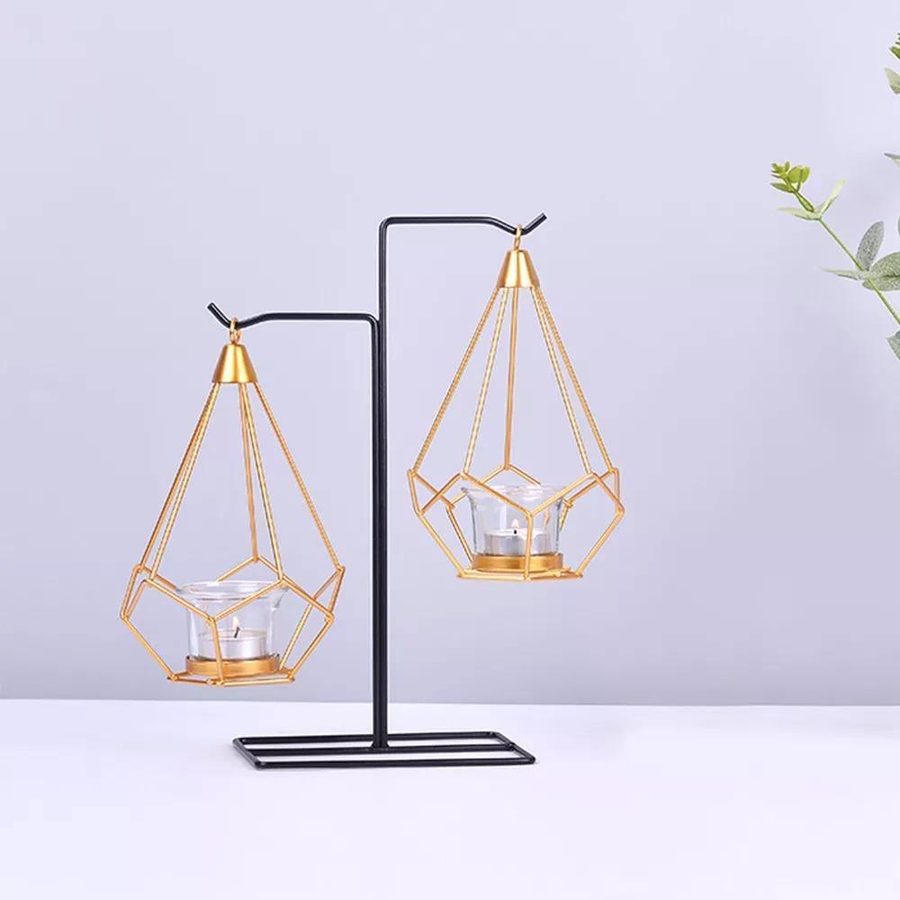 Geometric Iron Hanging Lantern for Tea Lights, view 9