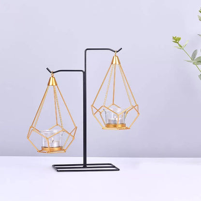 Geometric Iron Hanging Lantern for Tea Lights, view 9