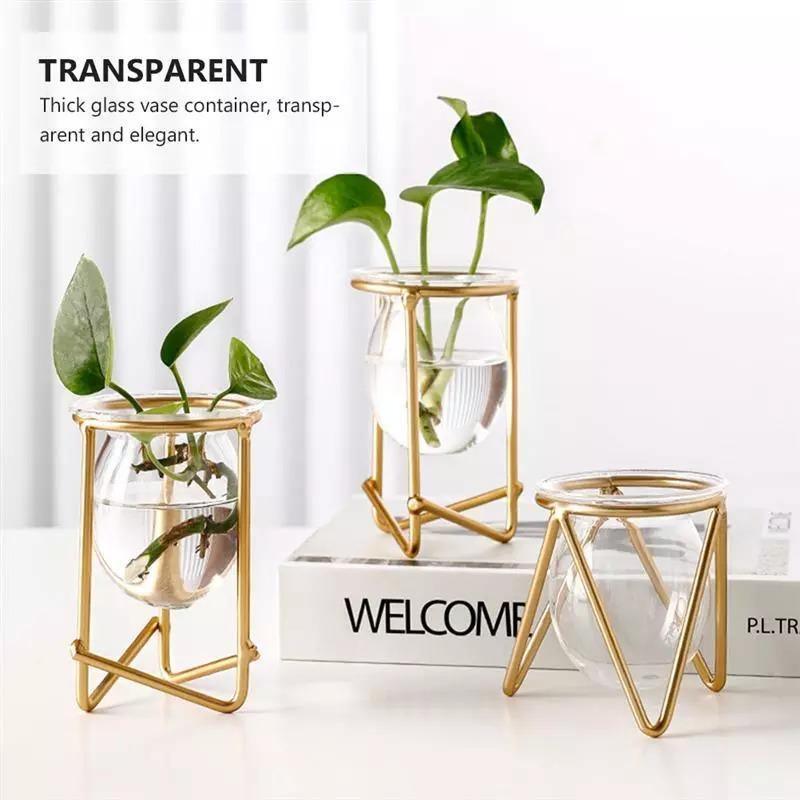 Glass Propagation Vase on a Geometric Iron Stand, view 8