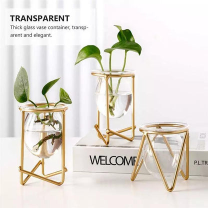 Glass Propagation Vase on a Geometric Iron Stand, view 8