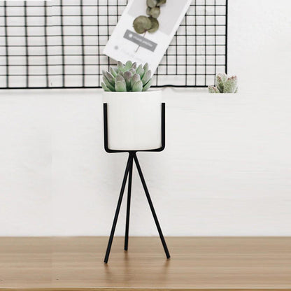 White Ceramic Trough Planter on Black Metal Stand, view 5