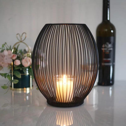 Black Wire Cage Candle Lantern, Three Sizes, view 6