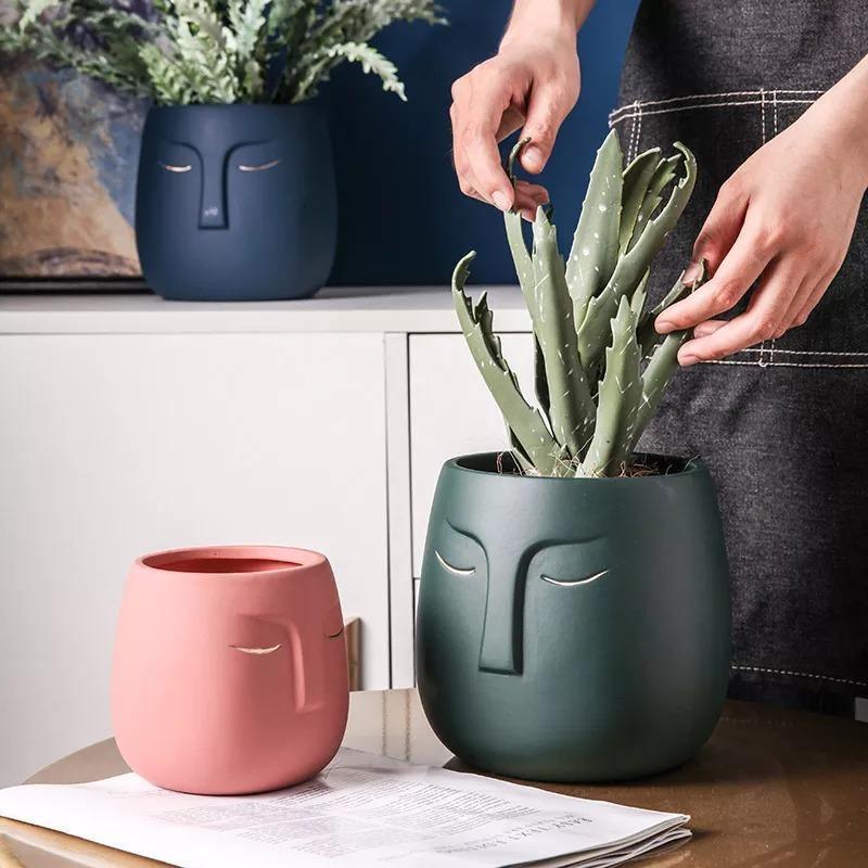 Sleeping Face Ceramic Planter with Gold Eyelid, view 5