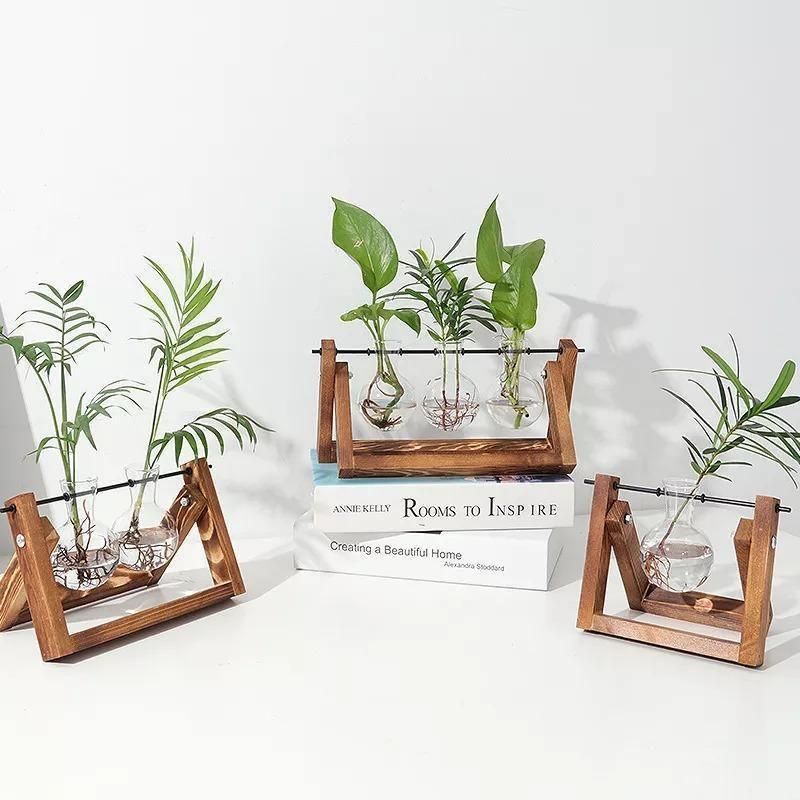 A Frame Wood Stand Propagation Vase, One to Three Bulbs, view 2