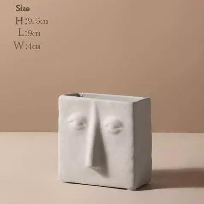 Abstract Face Ceramic Vase in Pale Gray, Five Styles, view 2