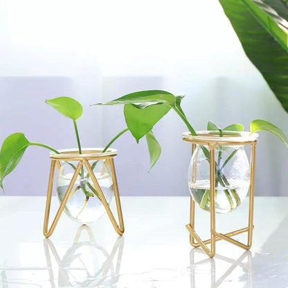 Glass Propagation Vase on a Geometric Iron Stand, view 9
