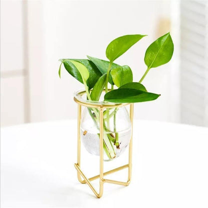 Glass Propagation Vase on a Geometric Iron Stand, view 20