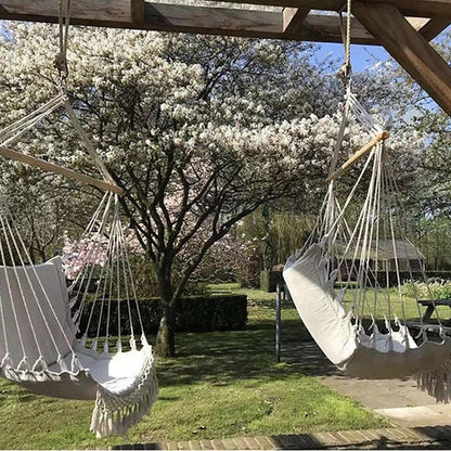 Macrame Hanging Hammock Chair with Wood Bar, view 4