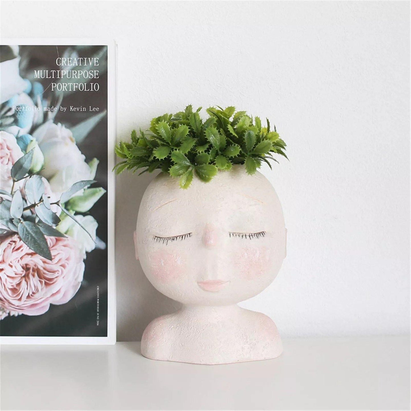 Sleeping Face Resin Planter with Drainage Holes, view 14