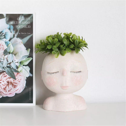 Sleeping Face Resin Planter with Drainage Holes, view 14