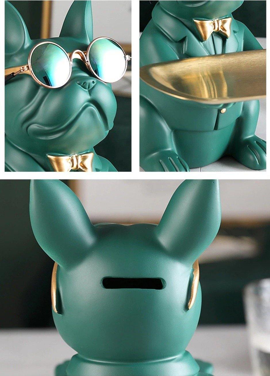 Resin French Bulldog Coin Bank with Metal Tray, view 9