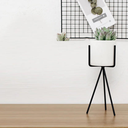 White Ceramic Trough Planter on Black Metal Stand, view 4
