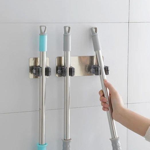 Adhesive Wall Hooks for Brooms and Mops, Single or Double