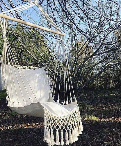 Macrame Hanging Hammock Chair with Wood Bar, view 2
