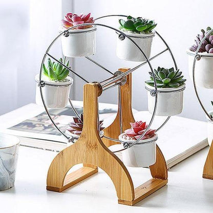 Bamboo Ferris Wheel Stand with Six Ceramic Pots, view 12