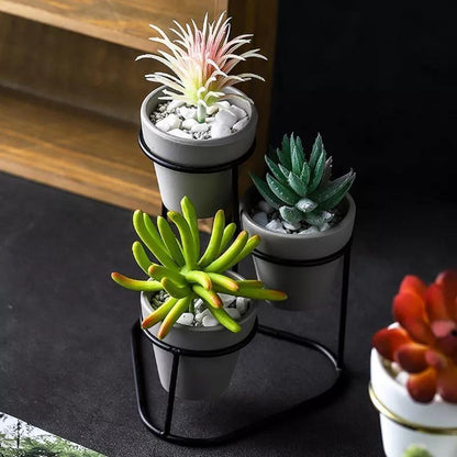 Three Small Ceramic Planters on an Iron Stand, view 6
