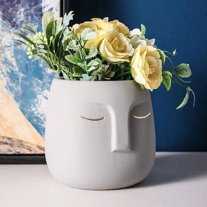 Sleeping Face Ceramic Planter with Gold Eyelid, view 9