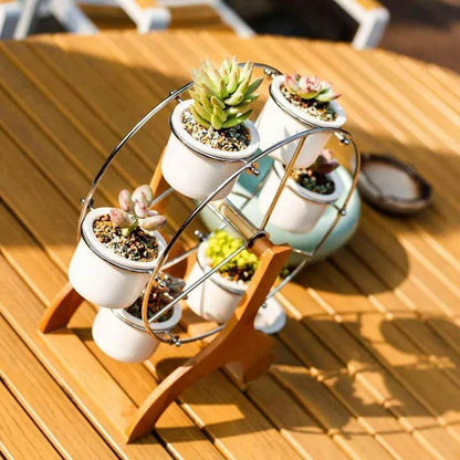 Bamboo Ferris Wheel Stand with Six Ceramic Pots, view 7