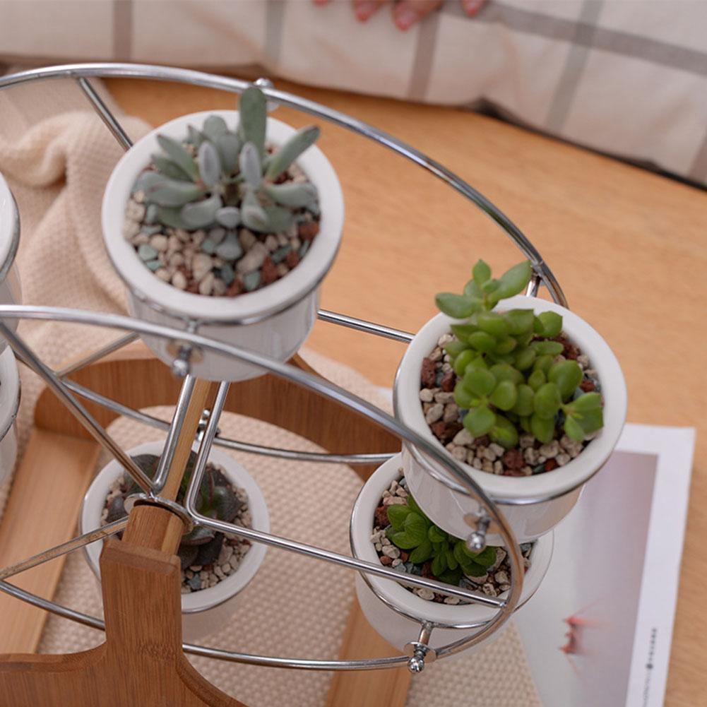 Bamboo Ferris Wheel Stand with Six Ceramic Pots, view 5