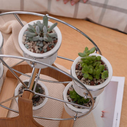 Bamboo Ferris Wheel Stand with Six Ceramic Pots, view 5