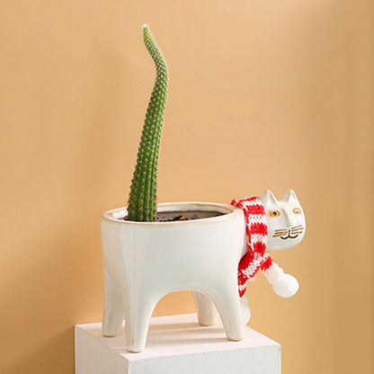 Cat Shaped Ceramic Planter with Drain Hole, 5.9 in, view 4