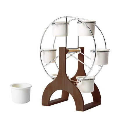 Bamboo Ferris Wheel Stand with Six Ceramic Pots, view 9