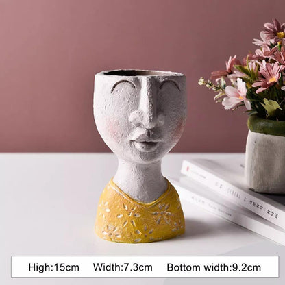 Caricature Face Sculpture Planter, Eight Characters, view 6