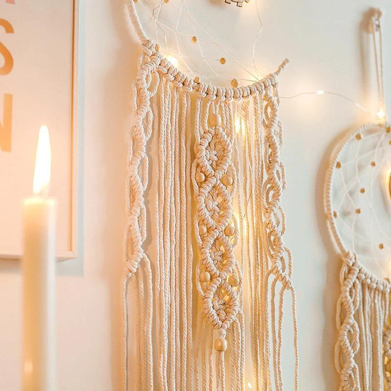 Cotton Macrame Wall Hanging on a Bamboo Peg, Four Styles, view 3