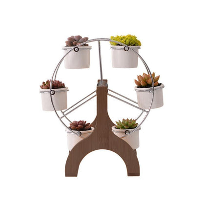 Bamboo Ferris Wheel Stand with Six Ceramic Pots, view 8