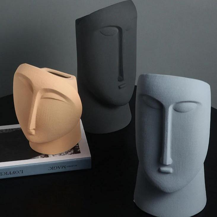 Abstract Face Ceramic Vase in Three Sizes