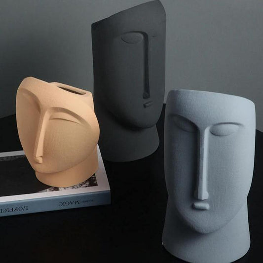 Abstract Face Ceramic Vase in Three Sizes