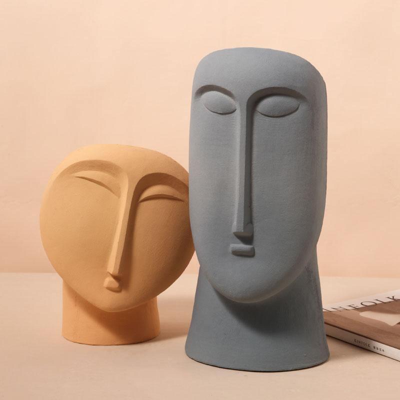 Abstract Face Ceramic Vase in Three Sizes, view 2