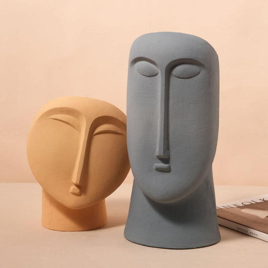 Abstract Face Ceramic Vase in Three Sizes, view 2