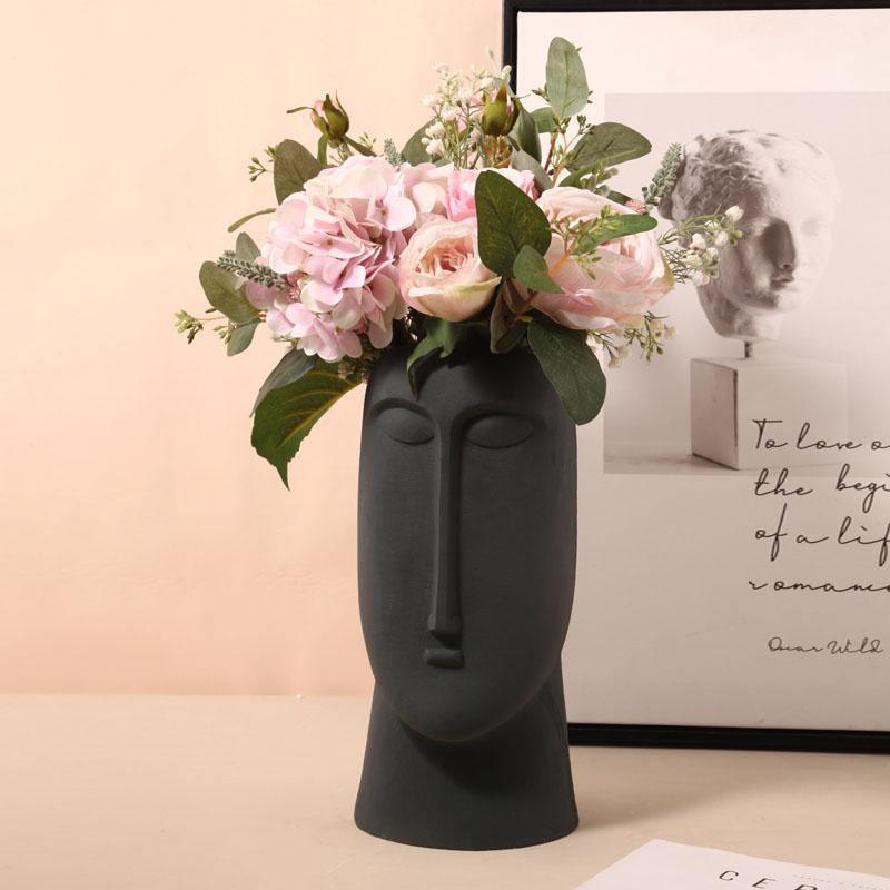 Abstract Face Ceramic Vase in Three Sizes, view 3