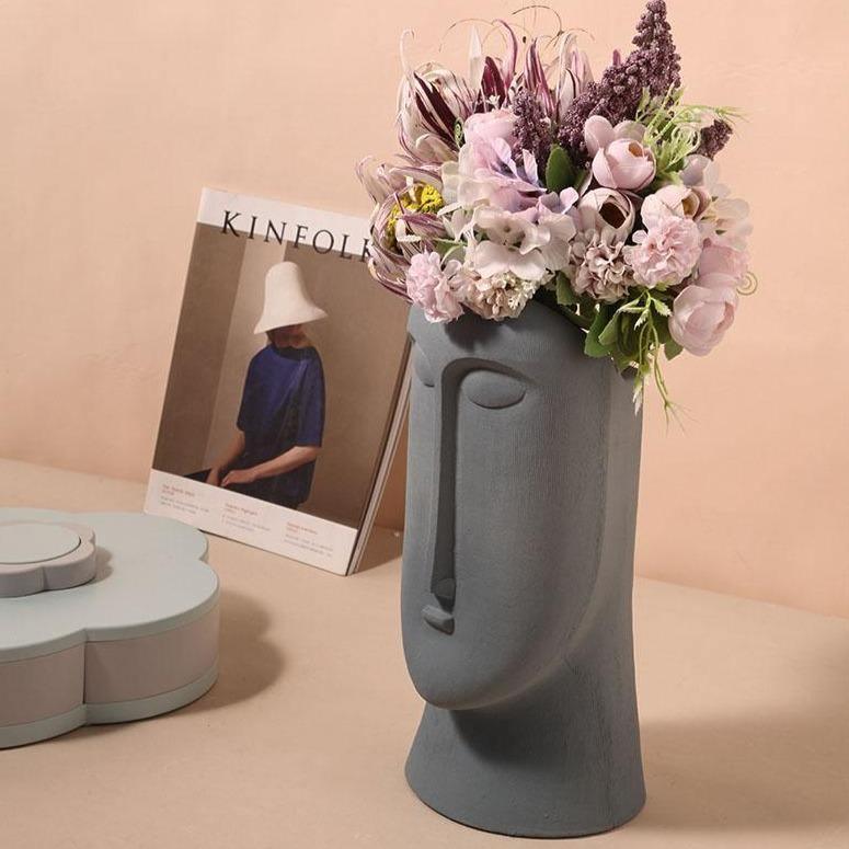Abstract Face Ceramic Vase in Three Sizes, view 7