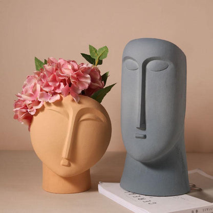 Abstract Face Ceramic Vase in Three Sizes, view 4