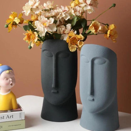 Abstract Face Ceramic Vase in Three Sizes, view 5