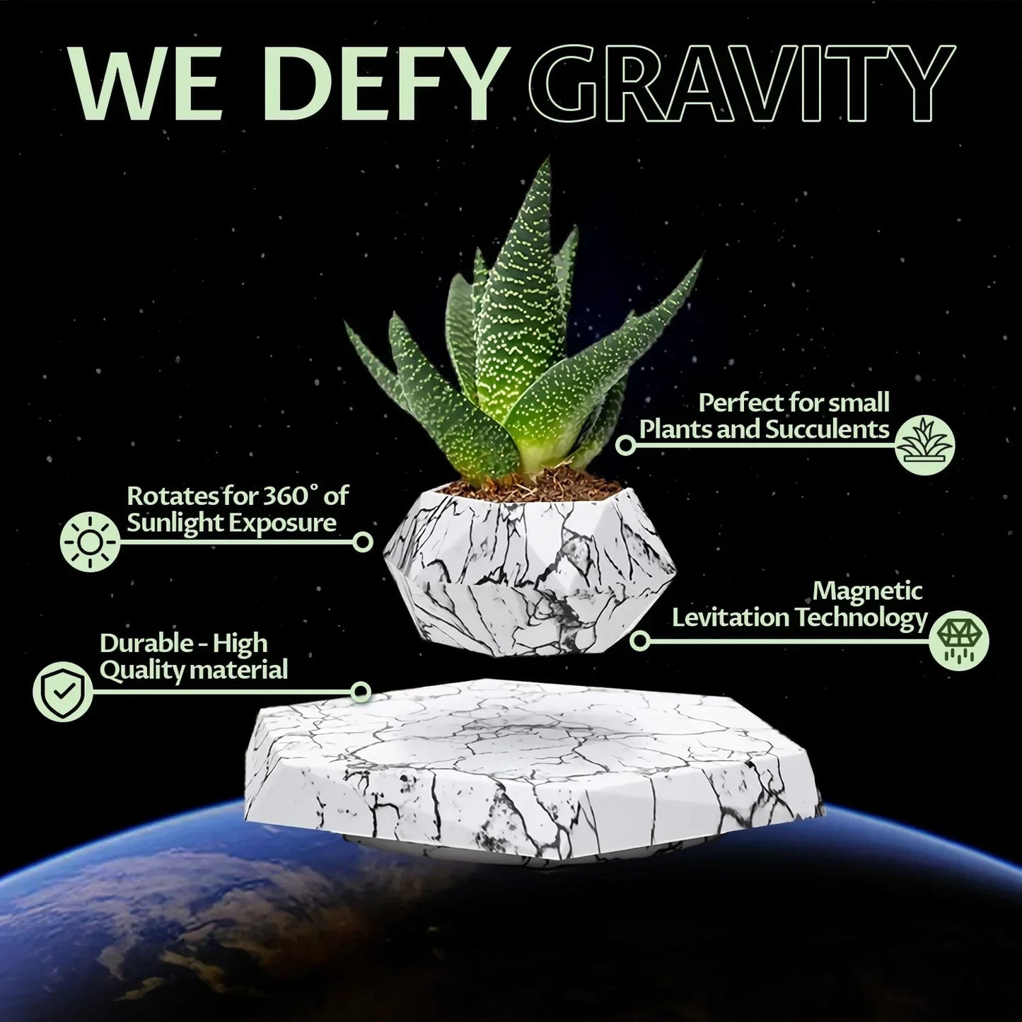 Levitating Plant Pot with Rotating Magnetic Base, view 3
