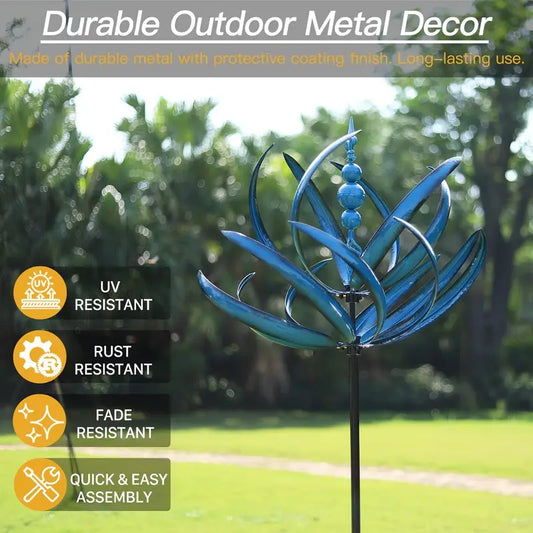 Blue Lotus Metal Wind Spinner for the Garden, view 2