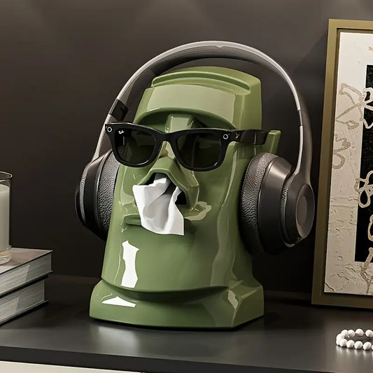 Moai Head Tissue Box and Desk Storage in Resin, view 2