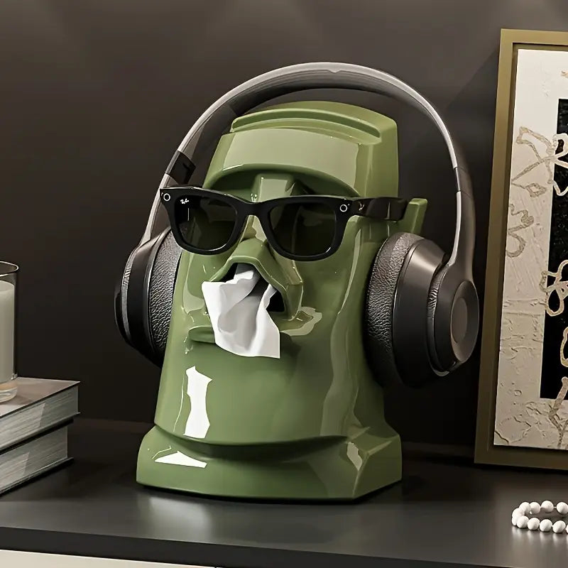 Moai Head Tissue Box and Desk Storage in Resin, view 4
