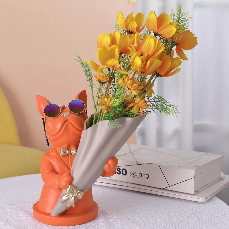 French Bulldog Resin Flower Vase with Bouquet Cone, view 10