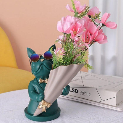 French Bulldog Resin Flower Vase with Bouquet Cone, view 15