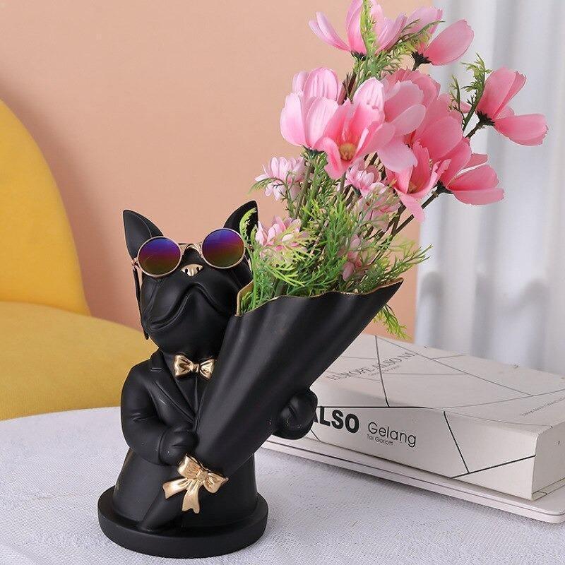 French Bulldog Resin Flower Vase with Bouquet Cone, view 11